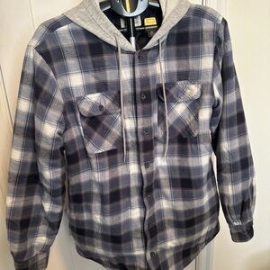 Wrangler Blue and Gray Plaid Lightweight Hooded Shirt Jacket